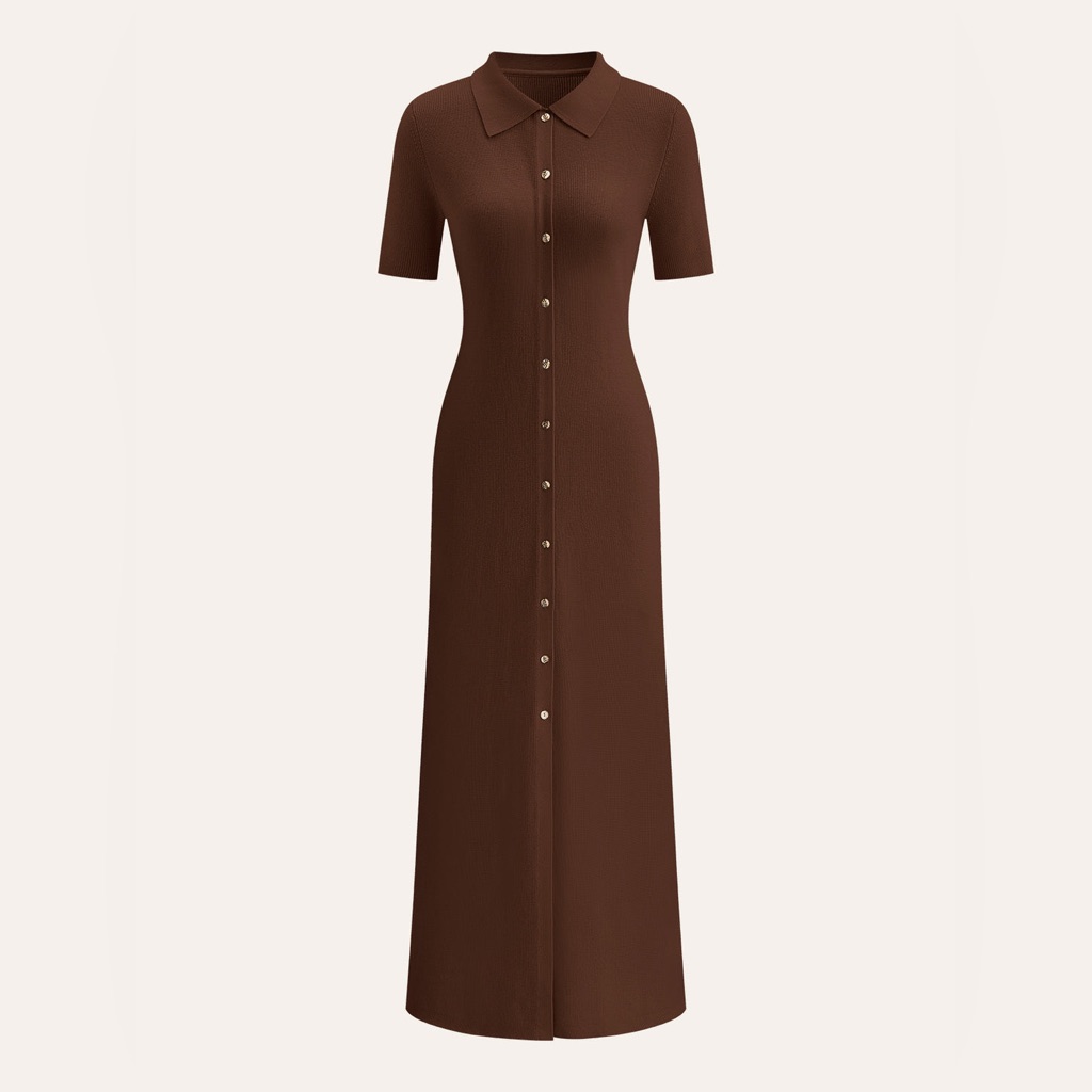 Commense Metal Button Collar Midi Dress